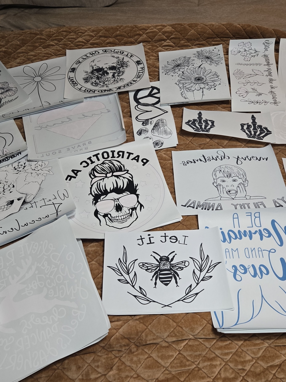 Hundred+ assorted Ready To Press screen-print transfers, various sizes/themes
